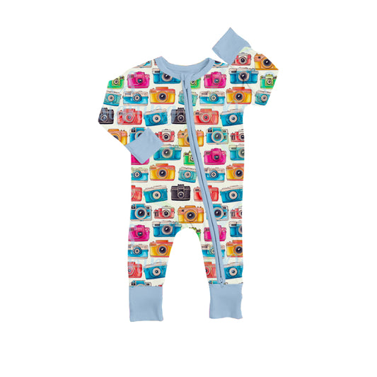 custom style camera colorful long sleeve zipper girls romper
