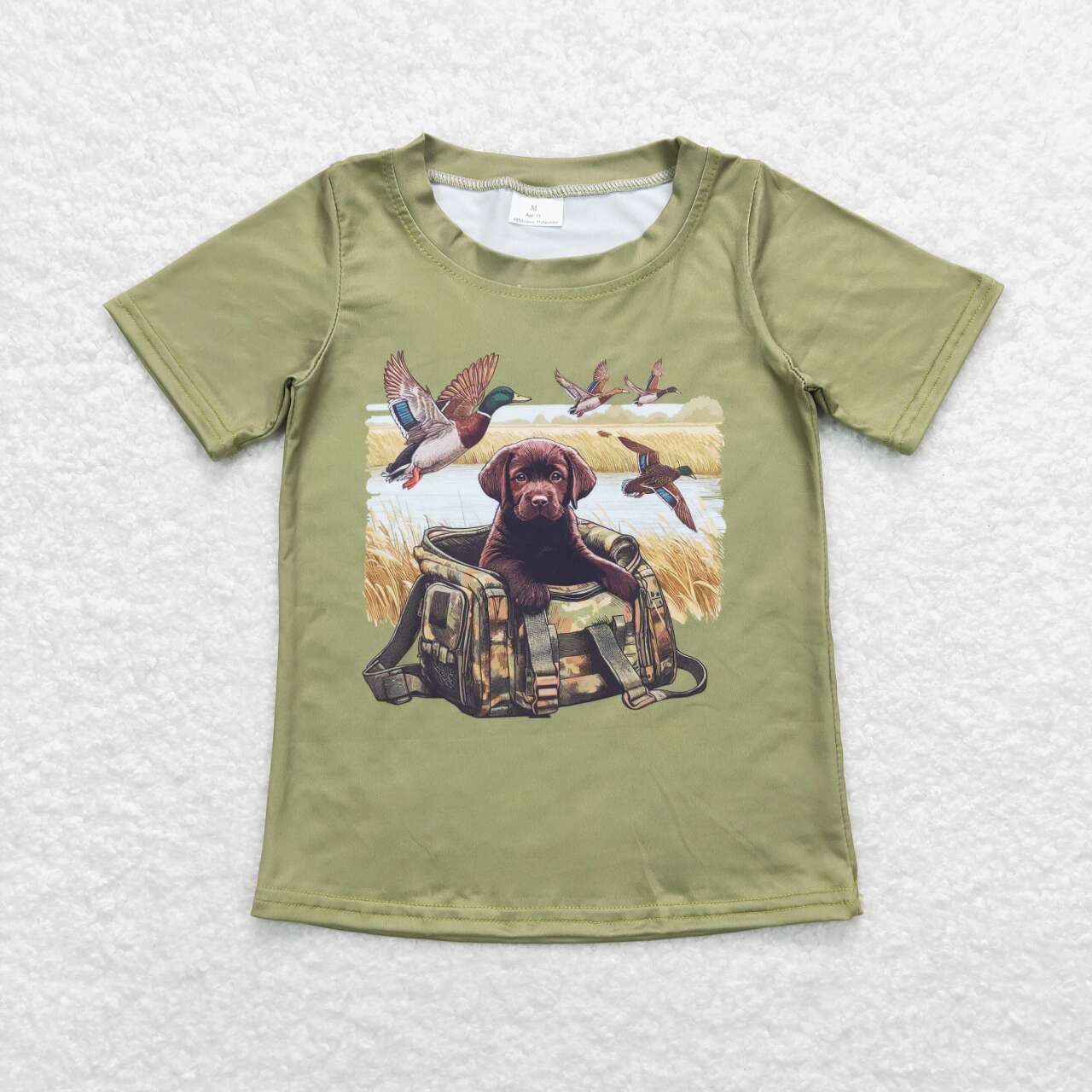 BT0637 hunting dog mallard green short sleeve boys top