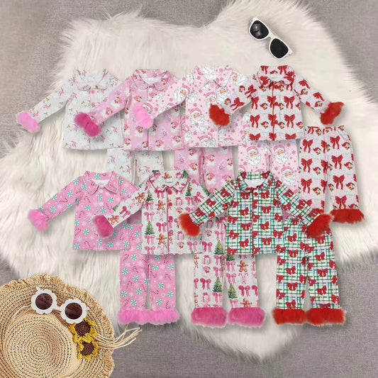 Christmas colorful fur girls pajamas RTS sibling clothes