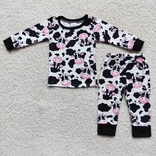 6 A7-1 Lovely Cow Print Long Sleeve Popular Kids Pajamas
