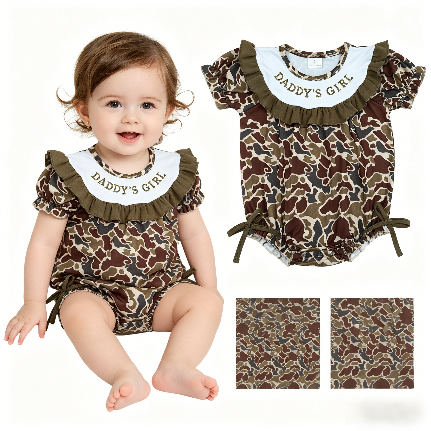 Embroidery SR3919 Daddy's Girl Camo Short Sleeve Girls Romper