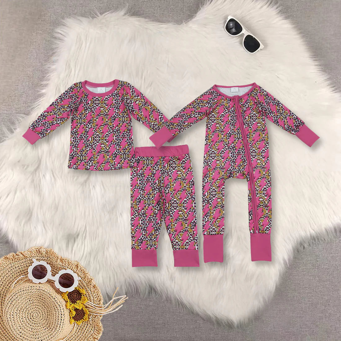 leopard flash hot pink pajamas Sibling Clothes RTS sibling clothes