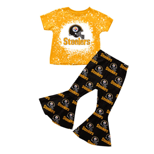 custom S 8.21 Yellow short sleeve black pants girls set