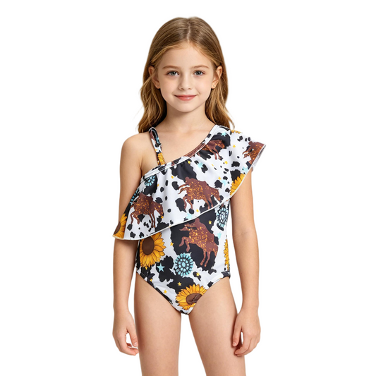 S0045 Sunflower Aztec Western Cow Print Romper