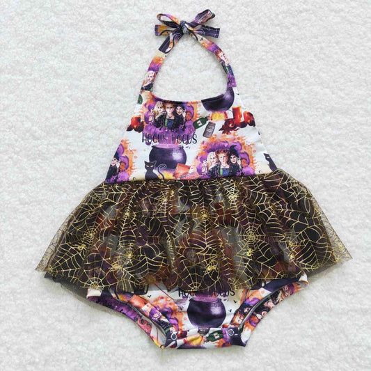 SR0426 Halloween sorceress spider web short sleeve kids romper