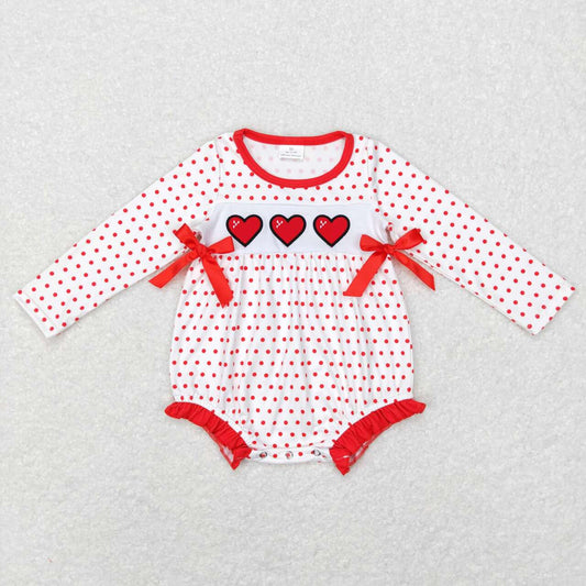 LR0835 Valentine's Day red heart dot short sleeve girls romper