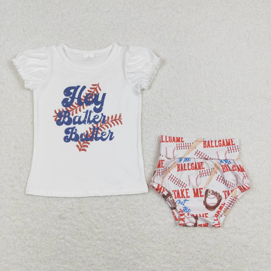 GBO0218 Hey Batter Butter short sleeve baseball girls bummie set