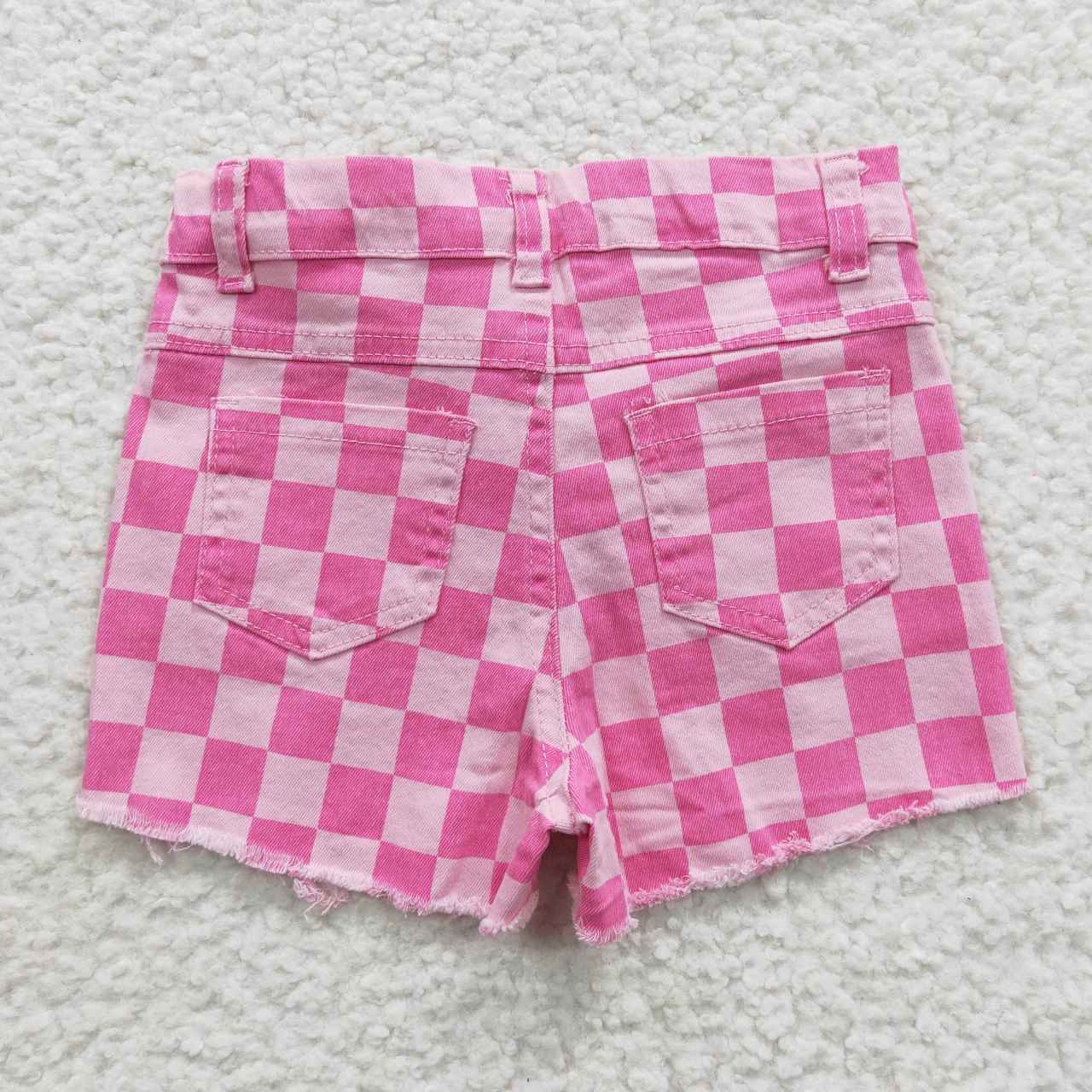 USA SHOP SS0092 Pink Plaid Print Denim Jeans Shorts