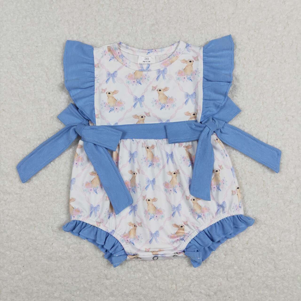 SR0638 Western rabbit bowknot blue flutter sleeve girls romper