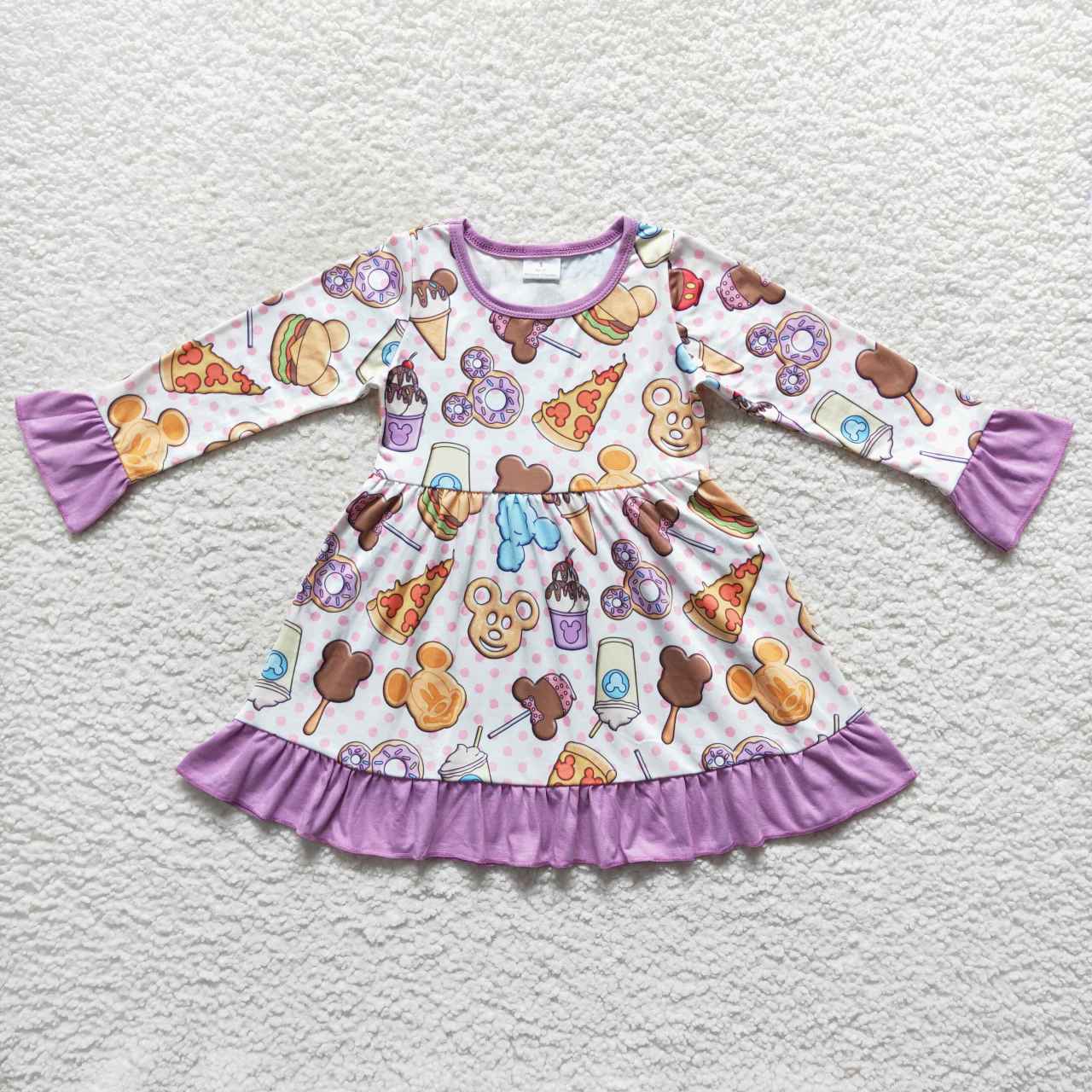 GLD0265 Cartoon Hamburger Ice Purple Long Sleeve Girls Dress