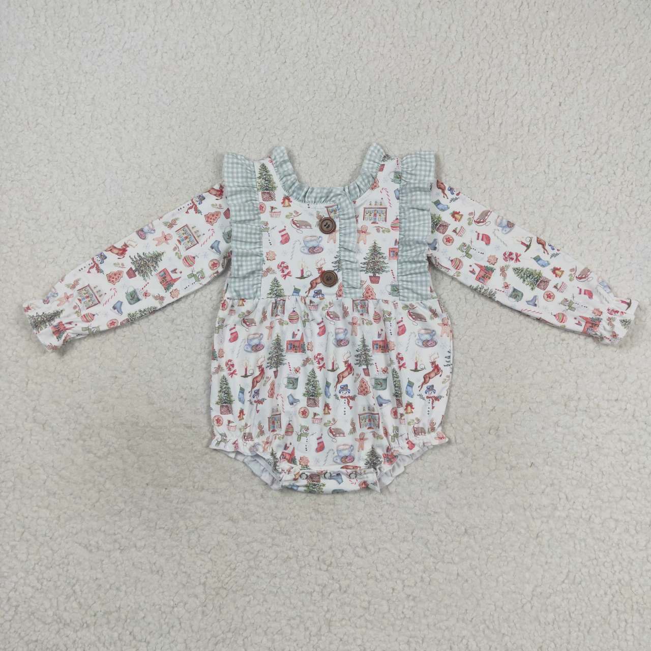 USA SHOP LR0556 Christmas tree gingerbread man long sleeve girls romper
