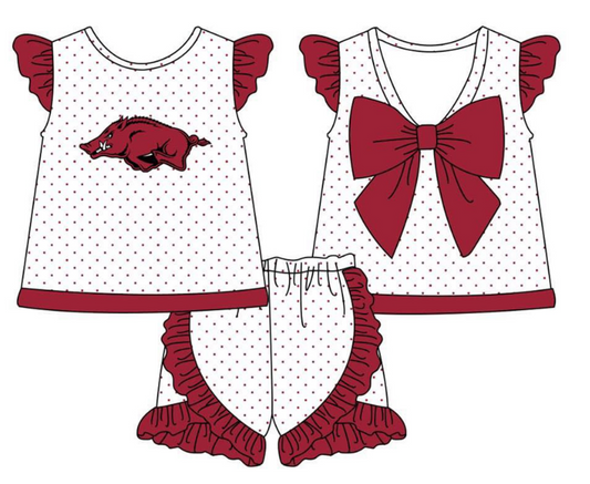 custom S 8.14 Red flutter sleeve shorts girls & boy set