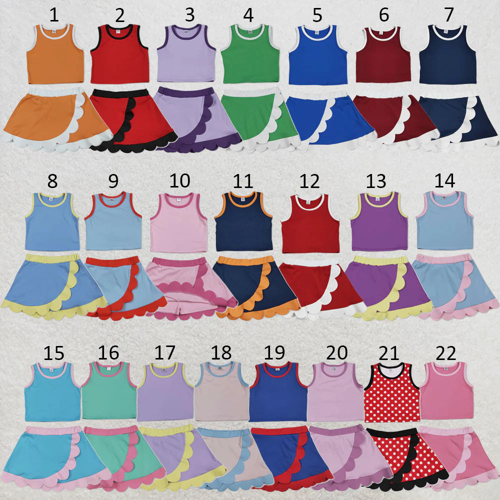 Solid Color Yoga Scallop Sleeveless Skorts Girls Set RTS Sibling Clothes