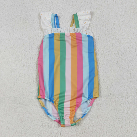 S0550 rainbow striped girls bathing swimsuits