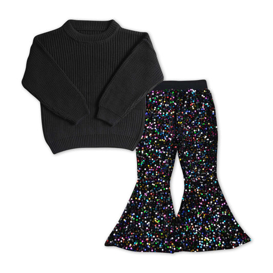 GLP1085 Black sweater black colorful sequin pants girls set 的副本