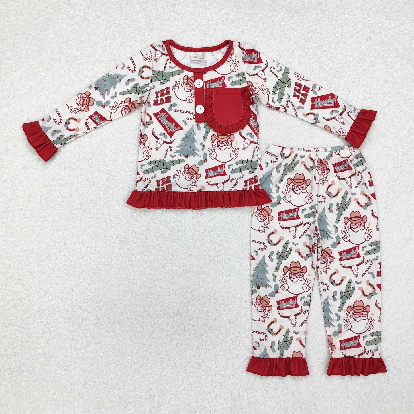 Christmas Western Santa cactus bamboo RTS pajamas sibling clothes