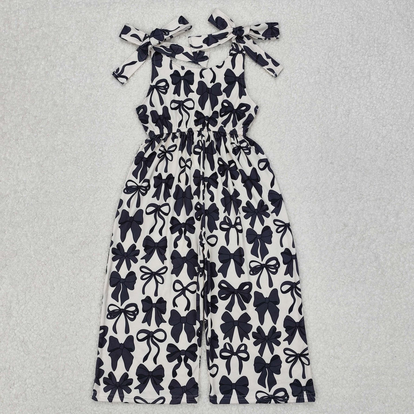 SR2524 baby girl cute black bows lace-up jumpsuits