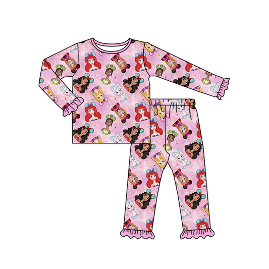 custom S 8.24 cartoon princess pink long sleeve pants girls pajamas