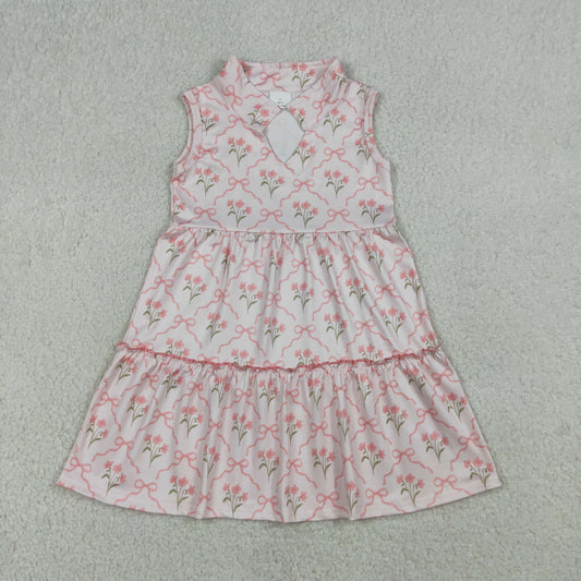 GSD3678 Pink Flowers Bows Sleeveless Girls Dress
