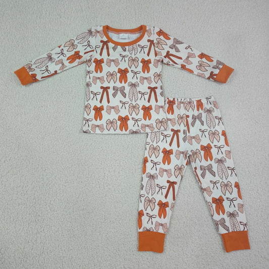 GLP3531 Bows Brown Long Sleeve Pants Girls Pajamas