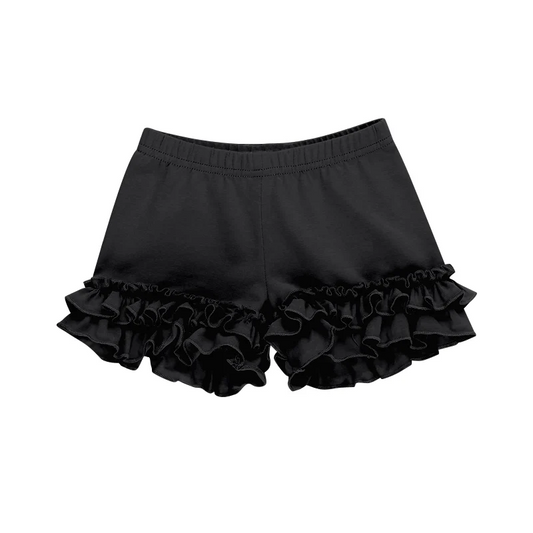 custom moq 3 milk silk black ruffles girls shorts