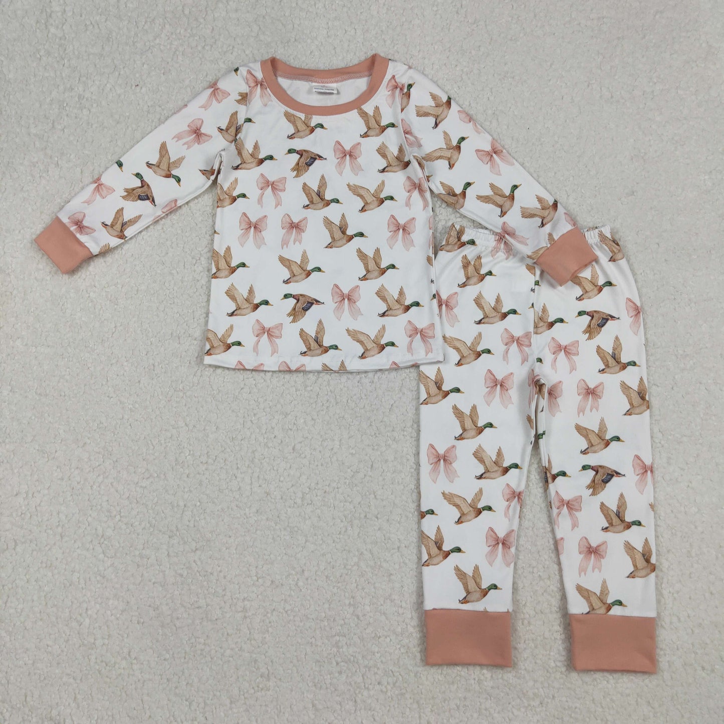 mallard duck pink bows romper/pajamas RTS Sibling Clothes