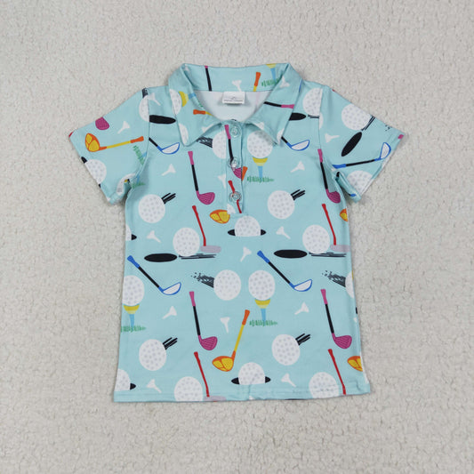 BT1234 cartoon play golf blue short sleeve boys top