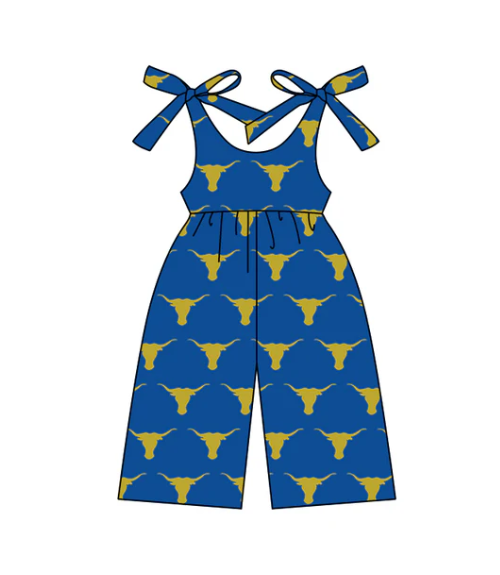 custom moq 3 Western cow blue girls jumpsuits