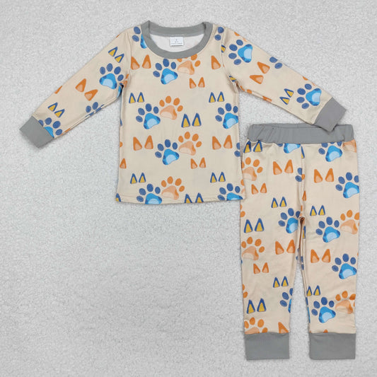 Custom moq 20 bamboo cartoon blue dog pow long sleeve pants boys pajamas