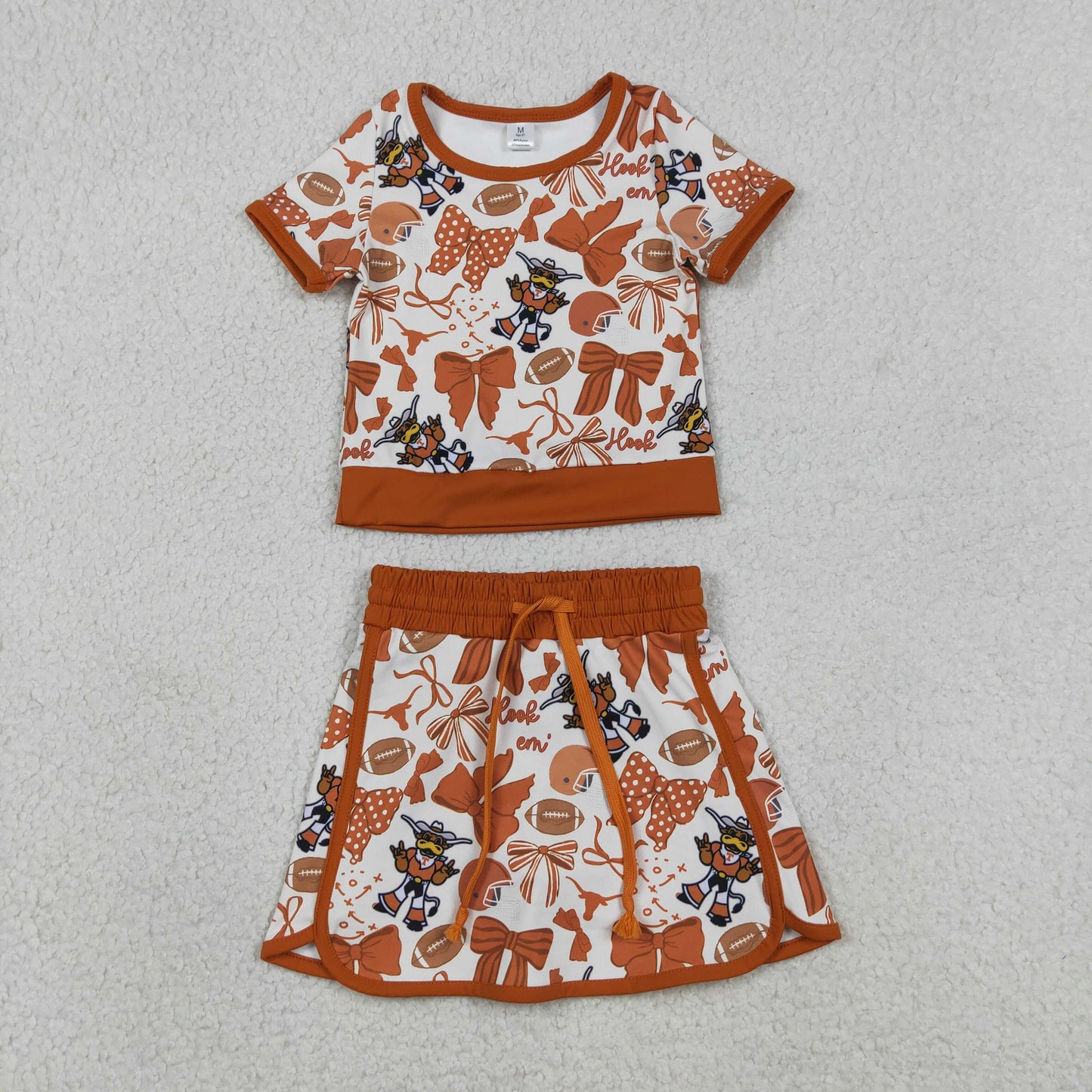 GSD3697 Yoga Football Item Bows Brown Sleeveless Skorts Girls Set