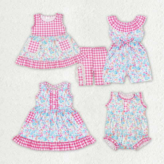 colorful flowers hot pink checkered RTS sibling clothes