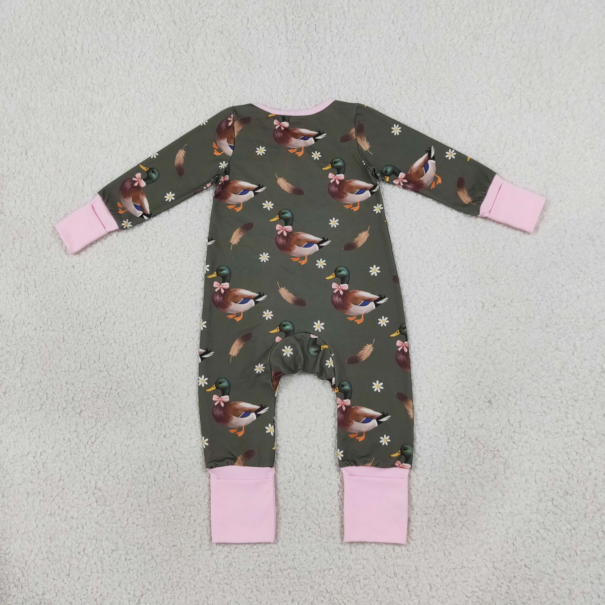 LR3225 Mallard Duck Zipper Long Sleeve Girls Romper