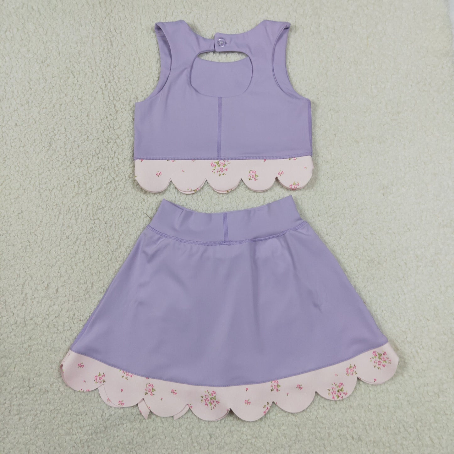 GSD3323 Yoga Solid Color Purple Sleeveless Bows Skorts Girls Set
