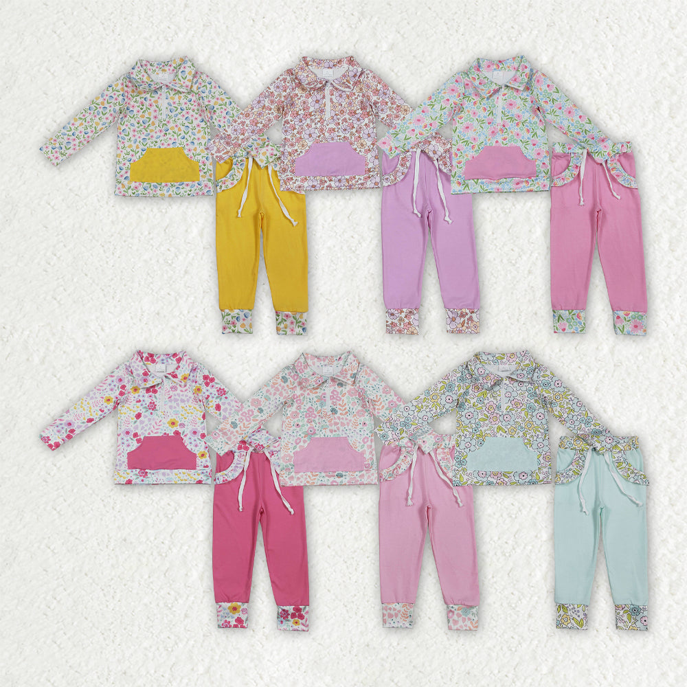 Flowers Floral Pocket Zipper Style Girls Set RTS Sibling Clothes