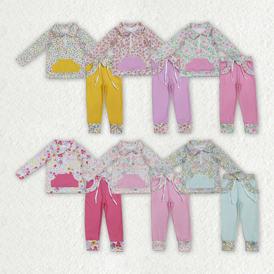 Flowers Floral Pocket Zipper Style Girls Set RTS Sibling Clothes