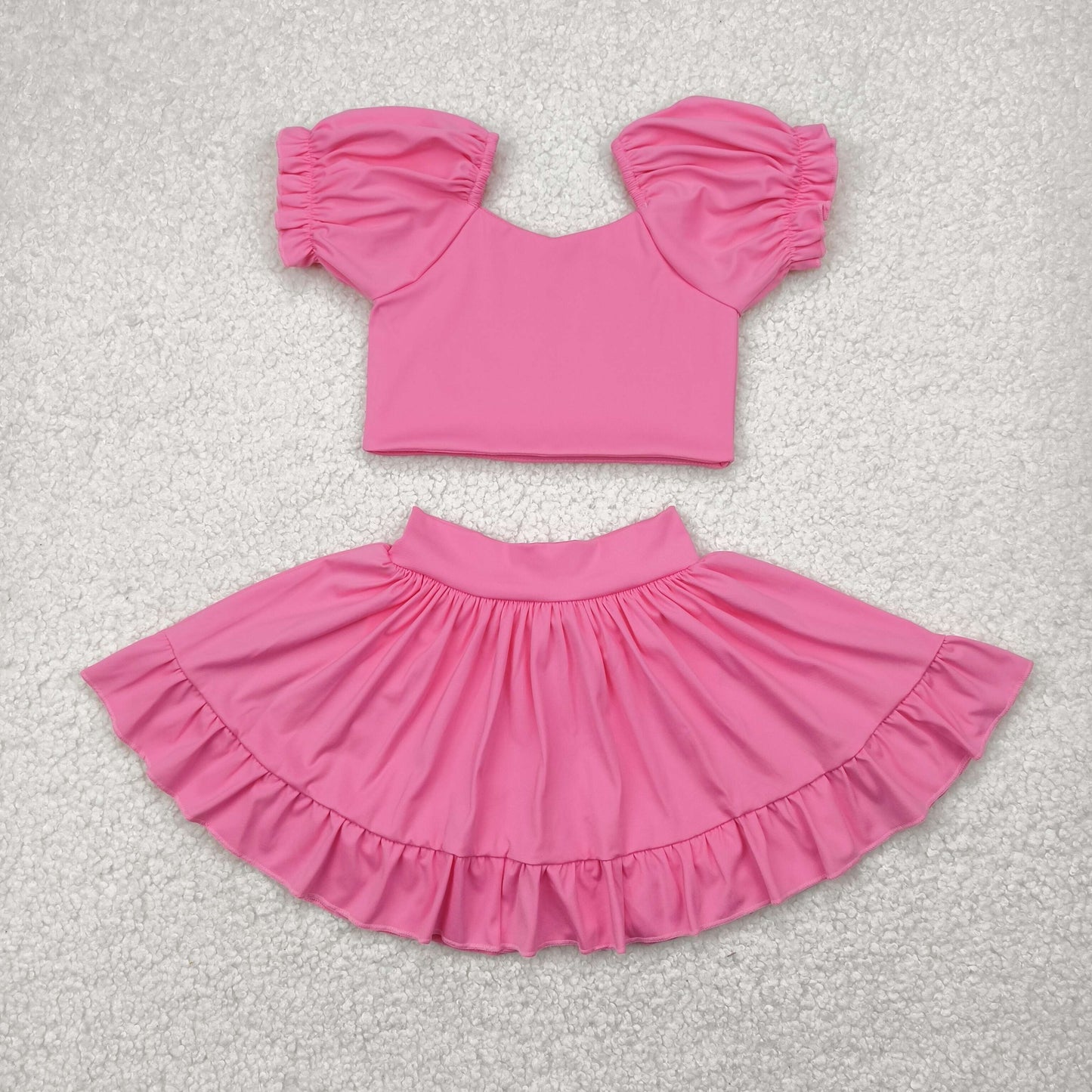 GSD2102 yoga pink short sleeve skirt with shorts girls set
