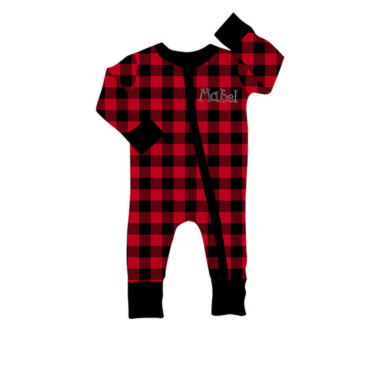 custom Red checkered long sleeve kids romper