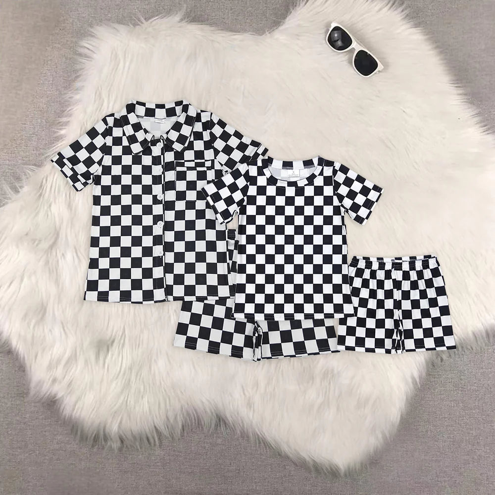 mama and me black checkered pajamas RTS sibling clothes