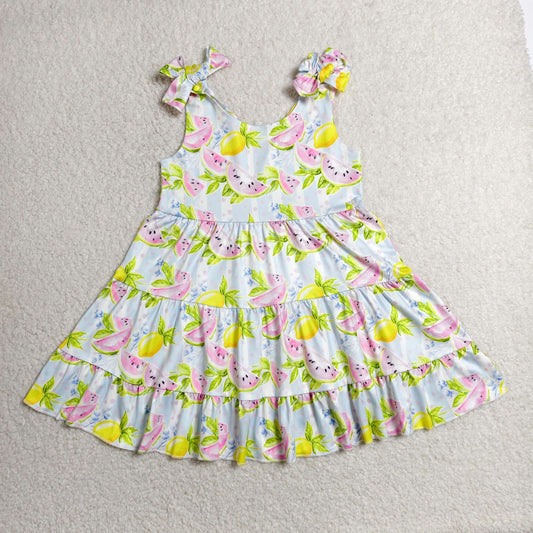 GSD3965 Watermelon Lemon Bows Girls Dress