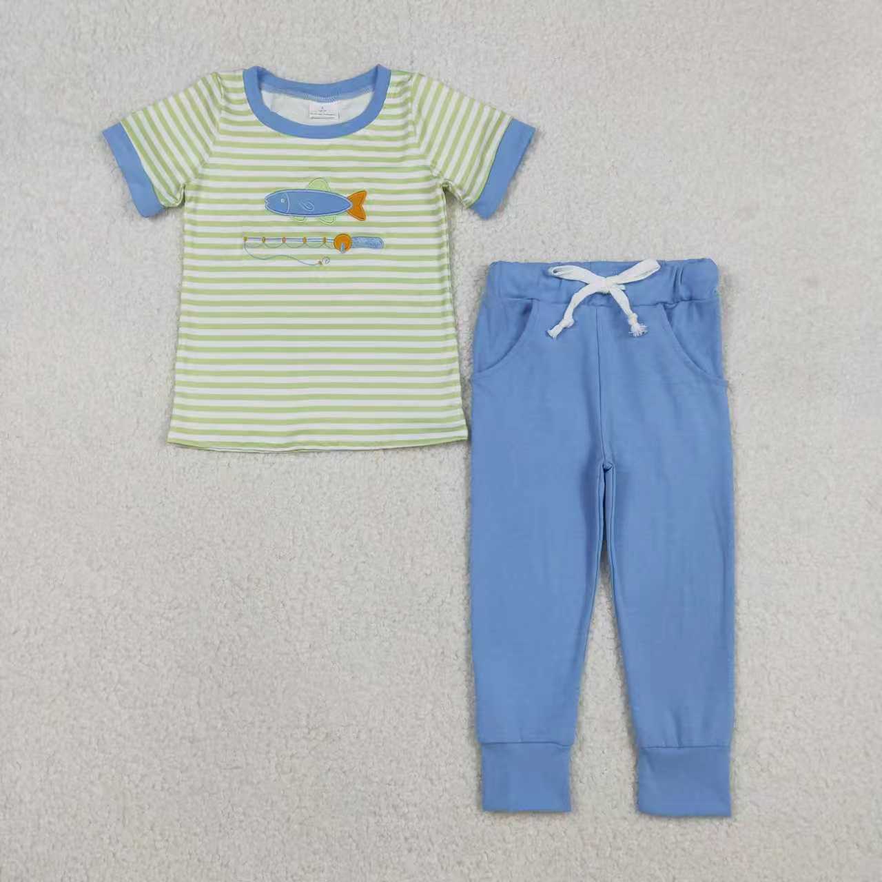 Embroidery Fishing Romper/Set RTS Sibling Clothes