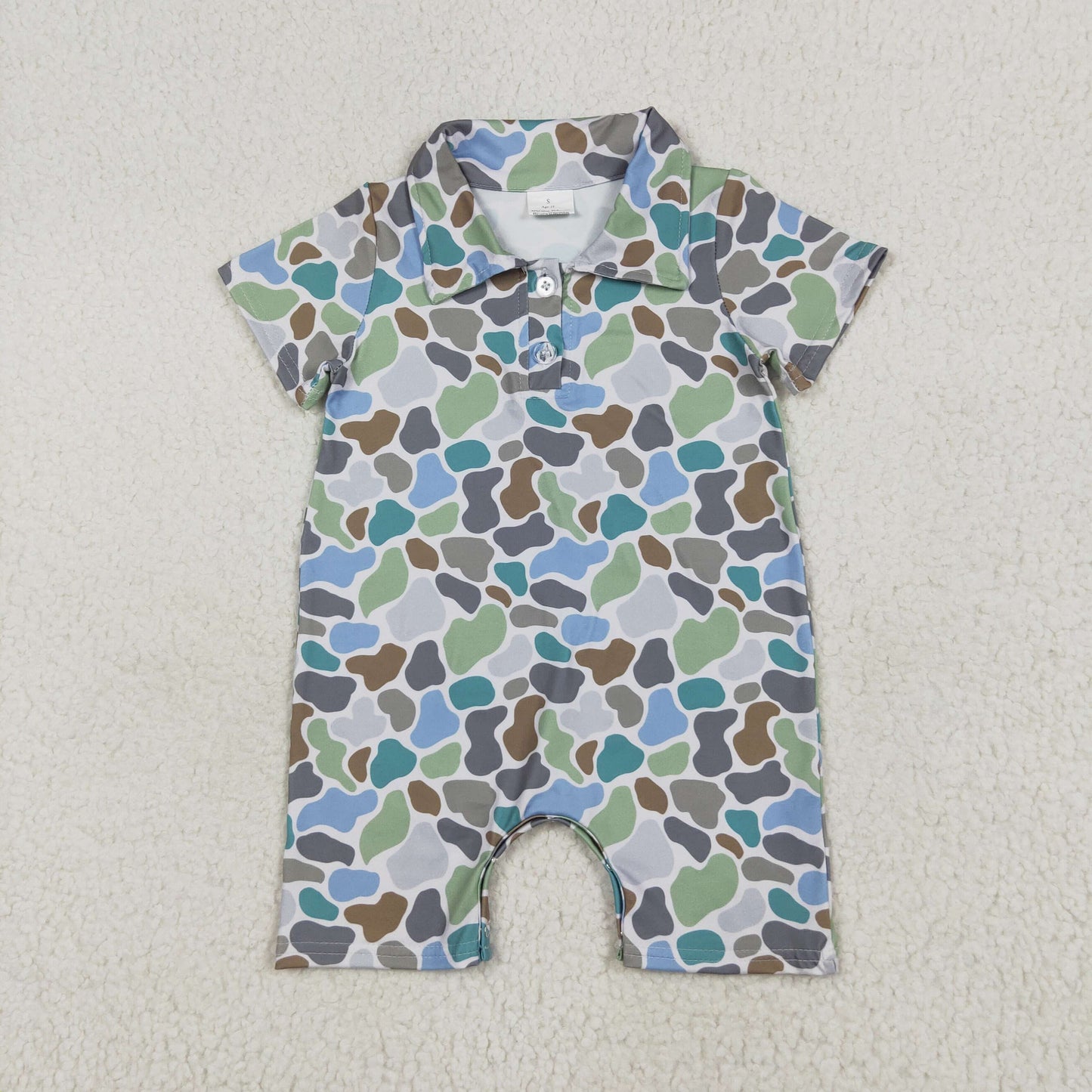 SR2980 hunting camo blue camo short sleeve boys romper