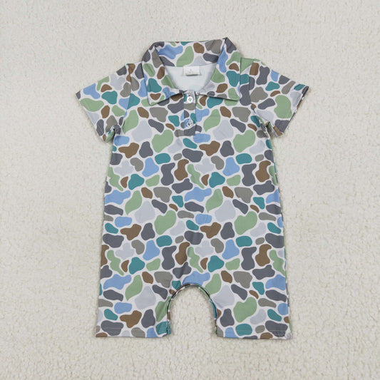 SR2980 hunting camo blue camo short sleeve boys romper