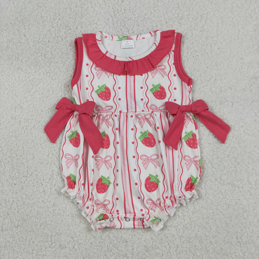 SR4011 Strawberry Bows Pink Sleeveless Girls Romper