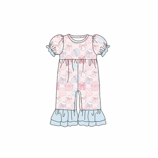 Custom Easter Egg Bows Pink Short Sleeve Girls Romper