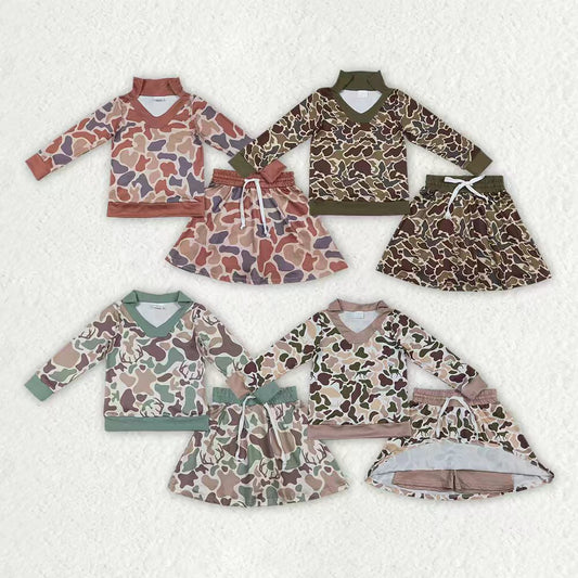 Hunting Camo Long Sleeve Skorts Skirts Girls Set RTS Sibling Clothes