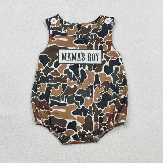 Embroidery SR3908 Mama's Boy Camo Sleeveless Boys Romper