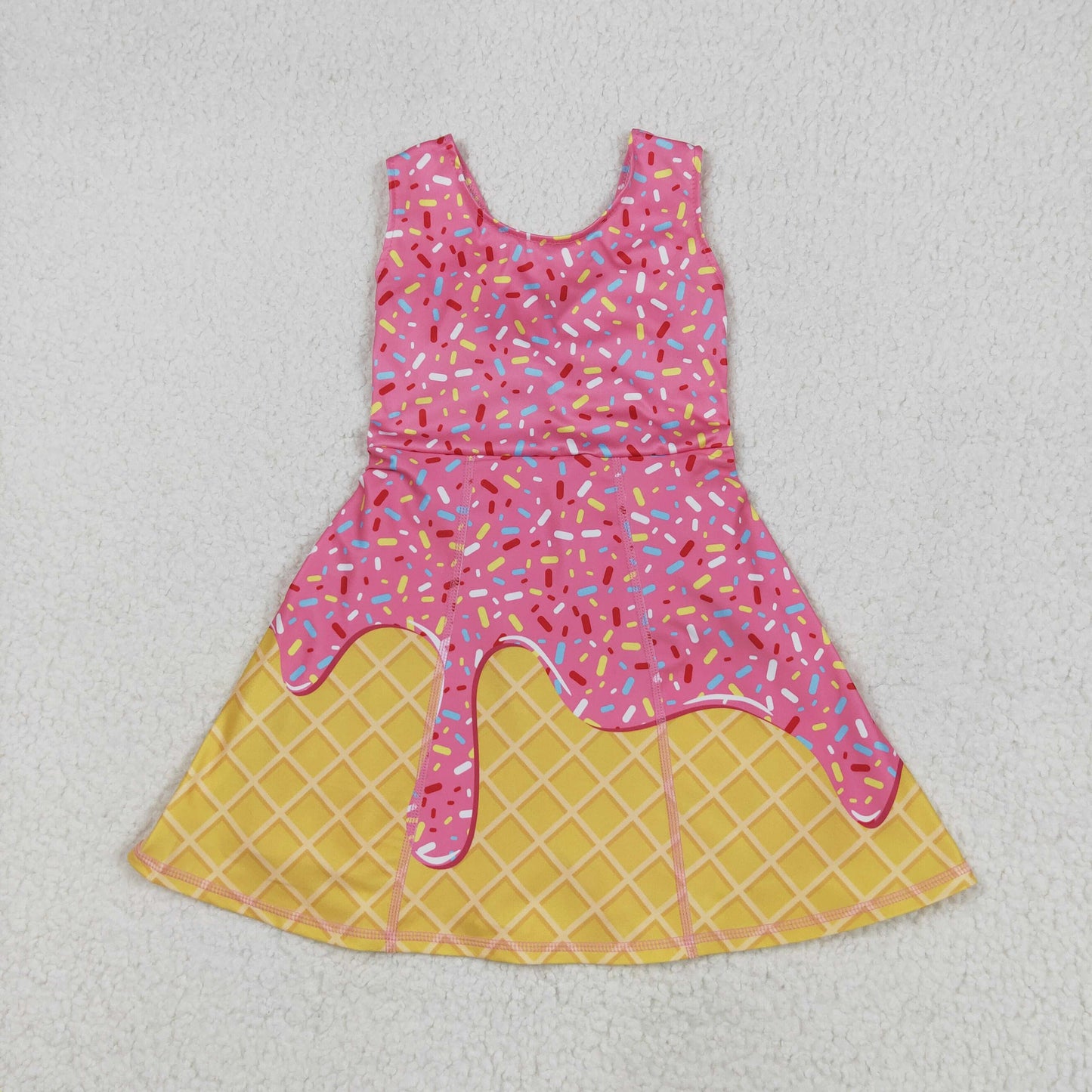 GSD2417 yoga ice pink sleeveless with shorts girls twril bow dress