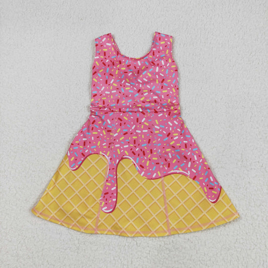 GSD2417 yoga ice pink sleeveless with shorts girls twril bow dress