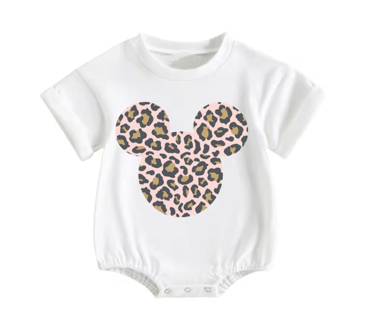 custom moq 3 leoaprd cartoon M white short sleeve baby romper