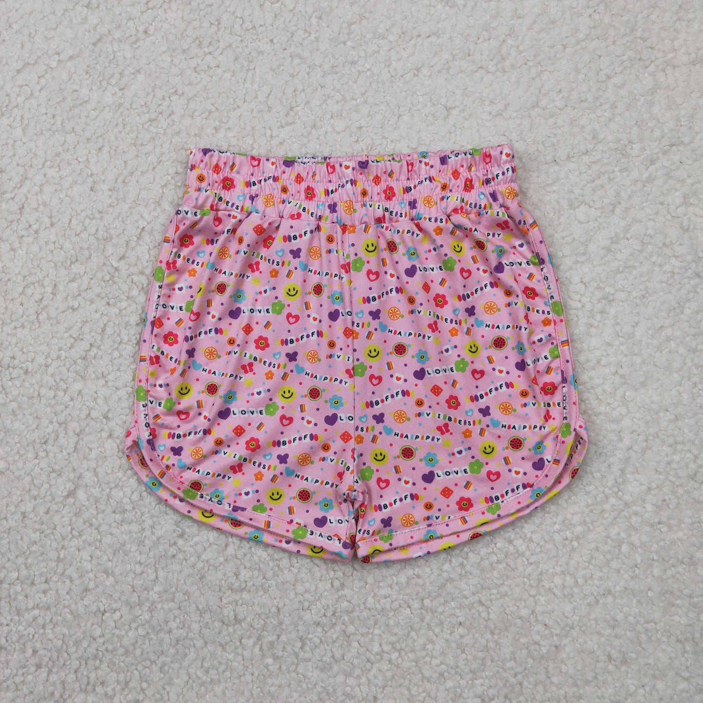 SS0484 pink flowers smile heart girls shorts